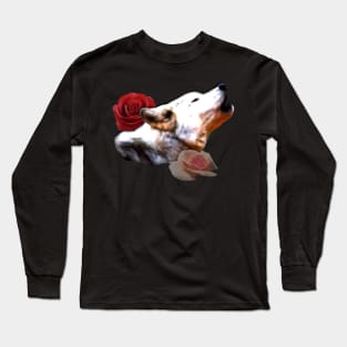 Howling wolf with roses Long Sleeve T-Shirt